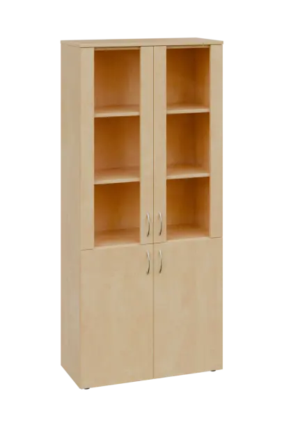 CLE 5 - 8VS skříň léková, 4-dveřová, sklo čiré v liště, výsuvná deska, 2x zámek, 1800x800x400, bříza světlá